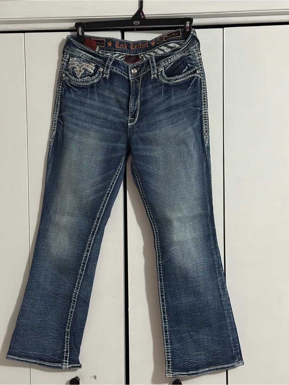 Rock Revival Women's Blue Flare Jeans with Contrast Stitching